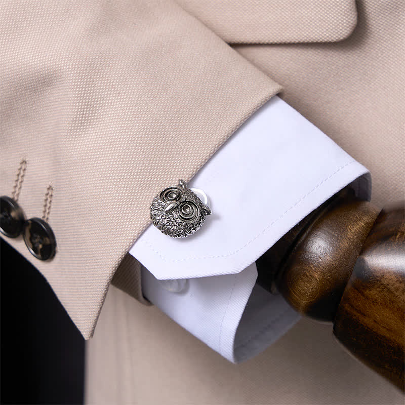 1 Paar silberfarbene Manschettenknöpfe mit süßem Eulenkopf für Herren - image 1
