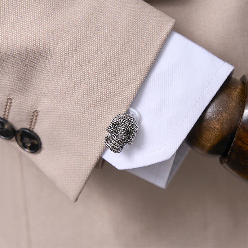 1 Paar silberfarbene Manschettenknöpfe mit Punk-Totenkopf für Herren - image 1