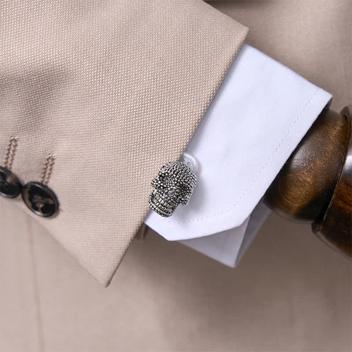 1 Paar silberfarbene Manschettenknöpfe mit Punk-Totenkopf für Herren - image 1