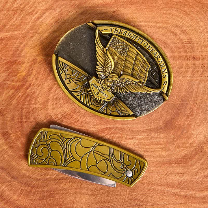 Herren DIY Bronze Adler USA Flagge Verstecktes Klappmesser Ledergürtel - image 4