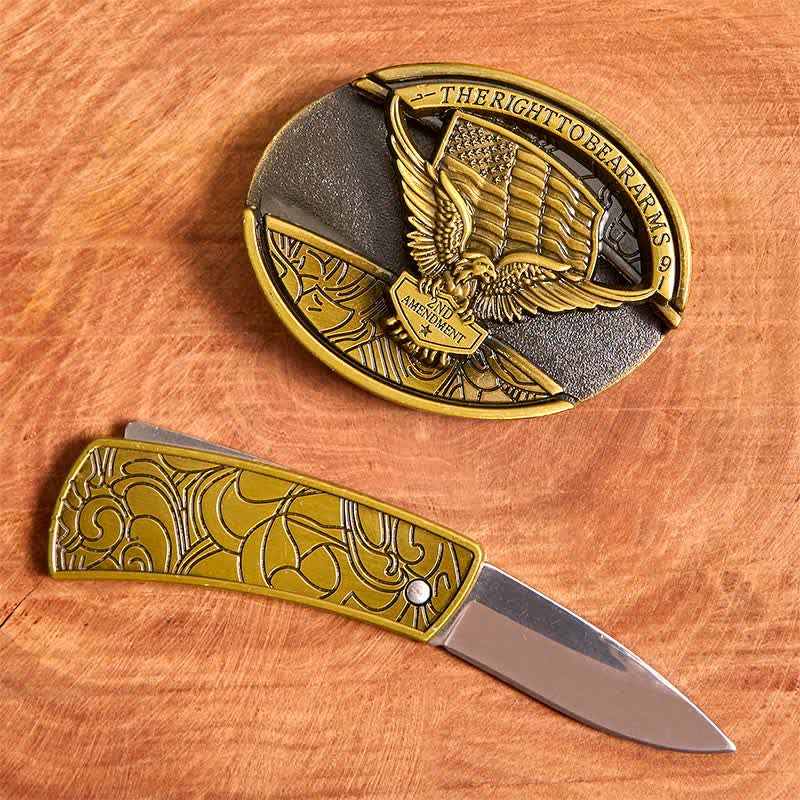 Herren DIY Bronze Adler USA Flagge Verstecktes Klappmesser Ledergürtel - image 2