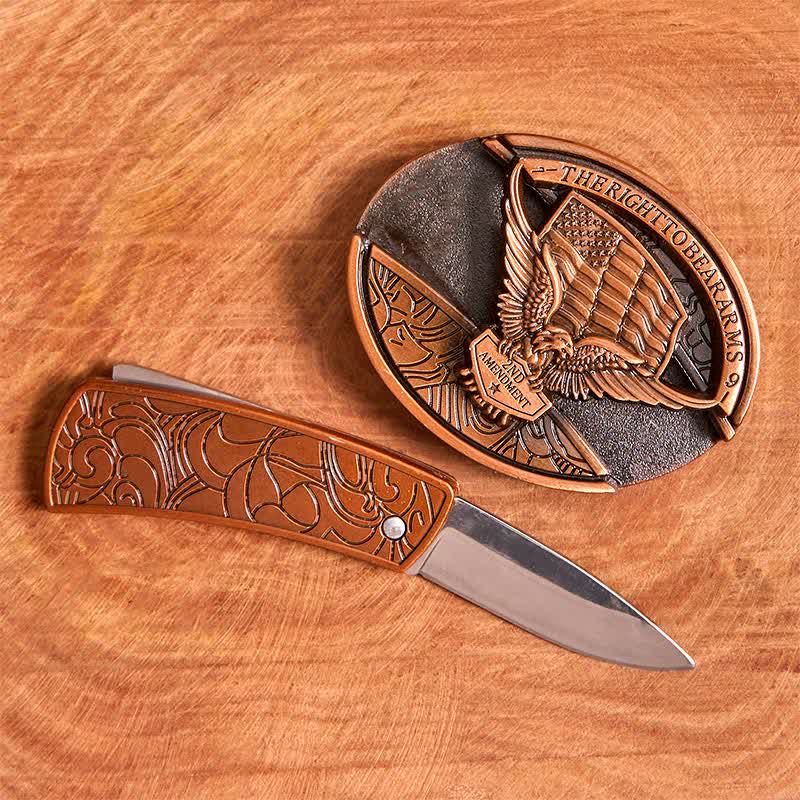 Herren DIY Rot Bronze Adler USA Flagge Verstecktes Klappmesser Ledergürtel - image 2
