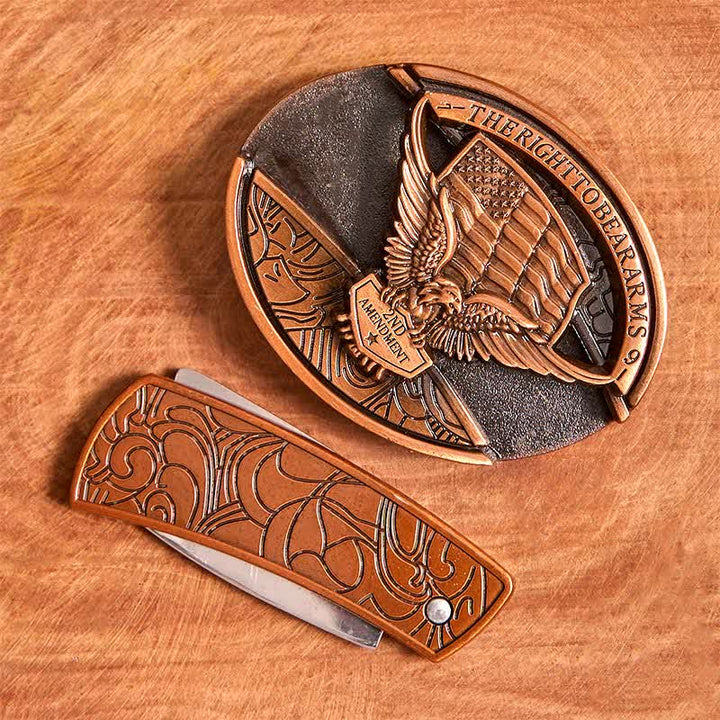 Herren DIY Rot Bronze Adler USA Flagge Verstecktes Klappmesser Ledergürtel - image 4