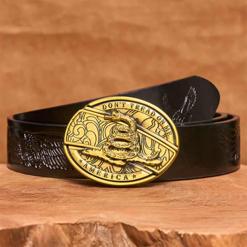 Herren DIY Bronze Schlange verstecktes Klappmesser Ledergürtel - Schlange - Schwarzer Gürtel mit geprägtem Adler - 42 - image 7