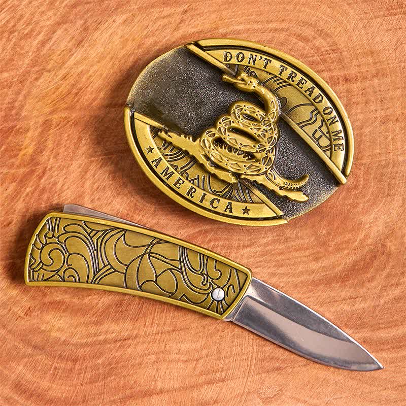 Herren DIY Bronze Schlange verstecktes Klappmesser Ledergürtel - image 2