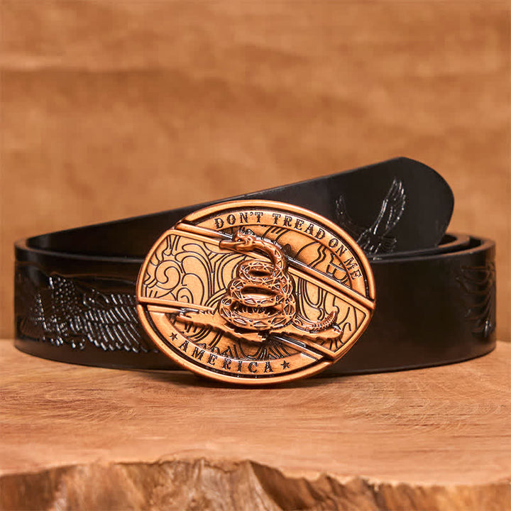 Herren DIY Rot Bronze Schlange Verstecktes Klappmesser Ledergürtel - Schlange - Schwarzer Gürtel mit geprägtem Adler - 42 - image 7
