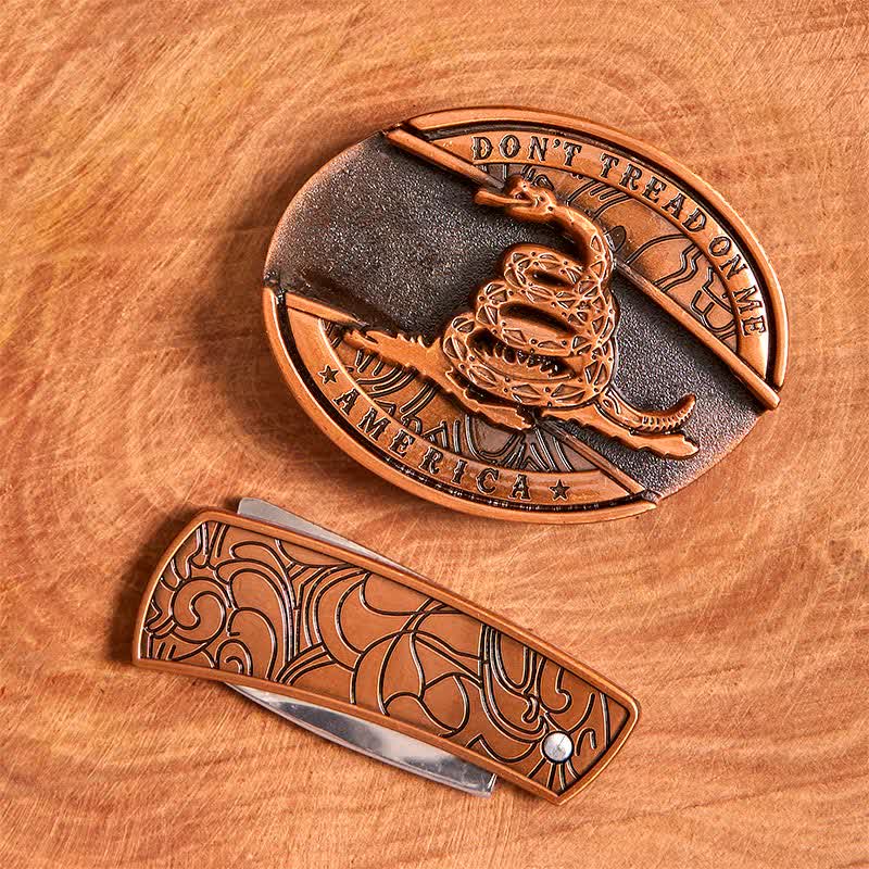 Herren DIY Rot Bronze Schlange Verstecktes Klappmesser Ledergürtel - image 4
