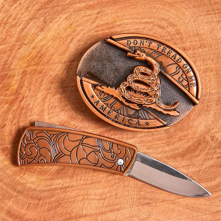 Herren DIY Rot Bronze Schlange Verstecktes Klappmesser Ledergürtel - image 2