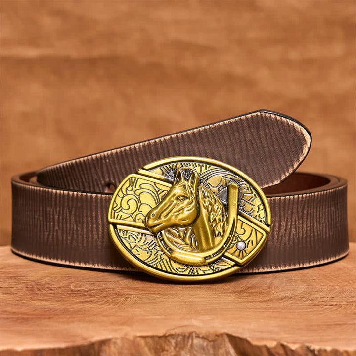 Herren DIY Bronze Pferdekopf Verstecktes Klappmesser Ledergürtel - Schlange - Brauner Distressed-Gürtel - 42 - image 9