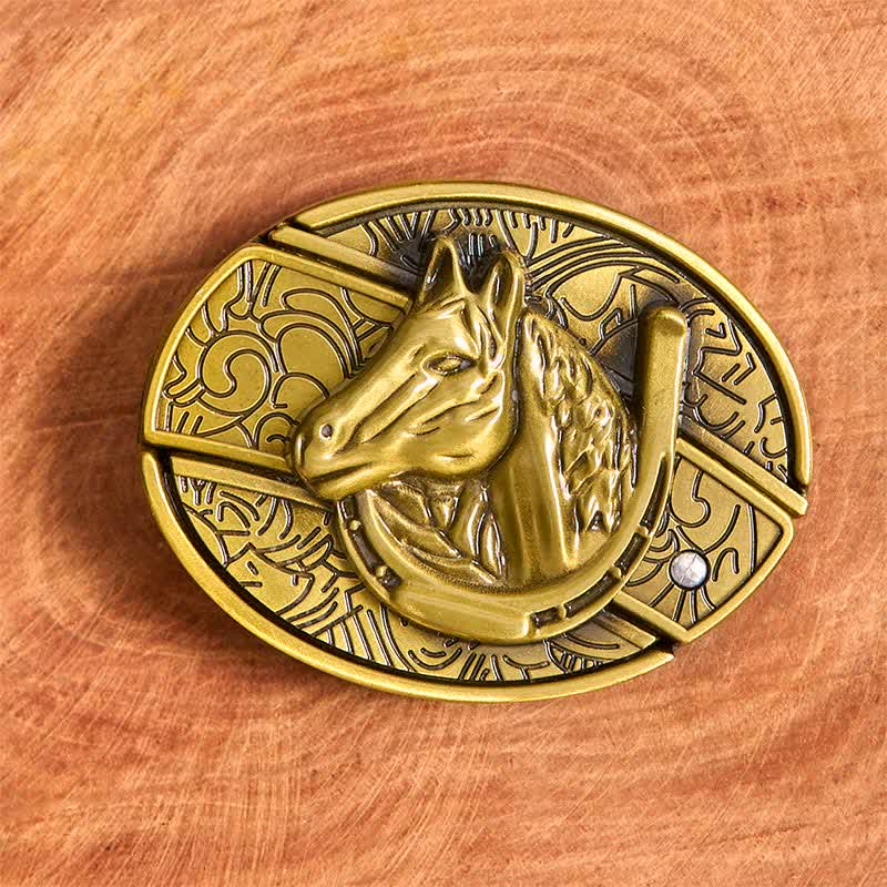 Herren DIY Bronze Pferdekopf Verstecktes Klappmesser Ledergürtel - image 3