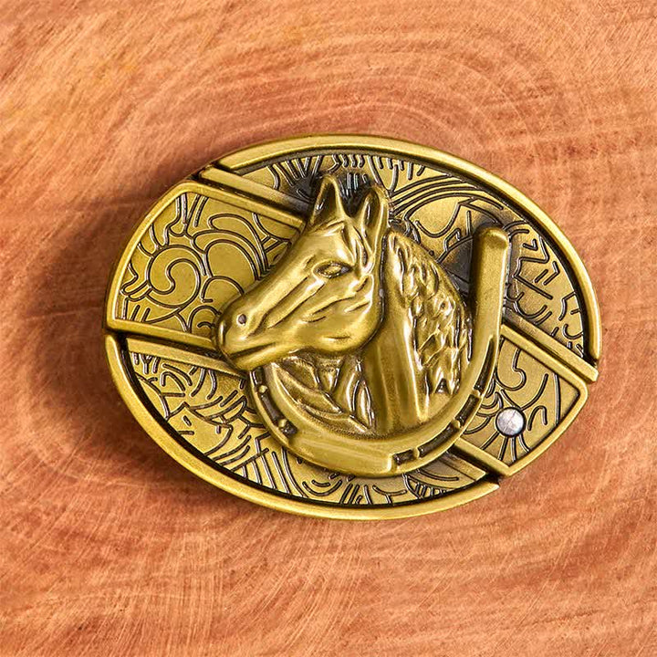 Herren DIY Bronze Pferdekopf Verstecktes Klappmesser Ledergürtel - image 3