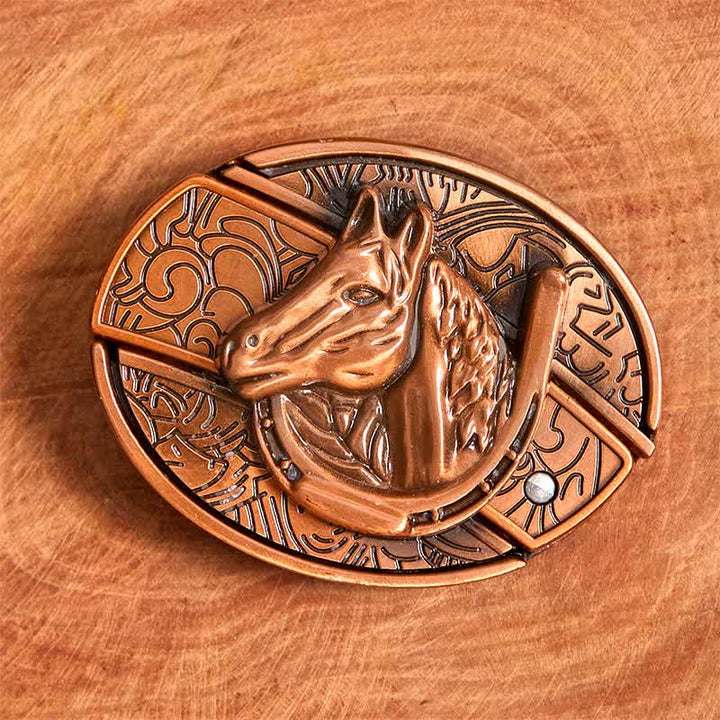 Herren DIY Rot Bronze Pferdekopf Verstecktes Klappmesser Ledergürtel - image 3