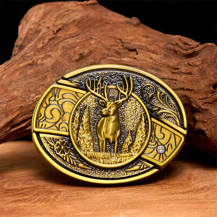 Herren DIY Bronze Forest Deer verstecktes Klappmesser Ledergürtel - Reh - Ohne Gürtel - Nicht im Lieferumfang enthaltener Gürtel - image 1