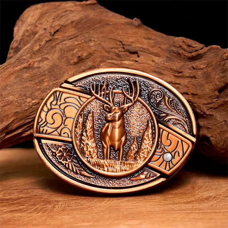 Herren DIY Rot Bronze Wald Hirsch Verstecktes Klappmesser Ledergürtel - Reh - Ohne Gürtel - Nicht im Lieferumfang enthaltener Gürtel - image 1