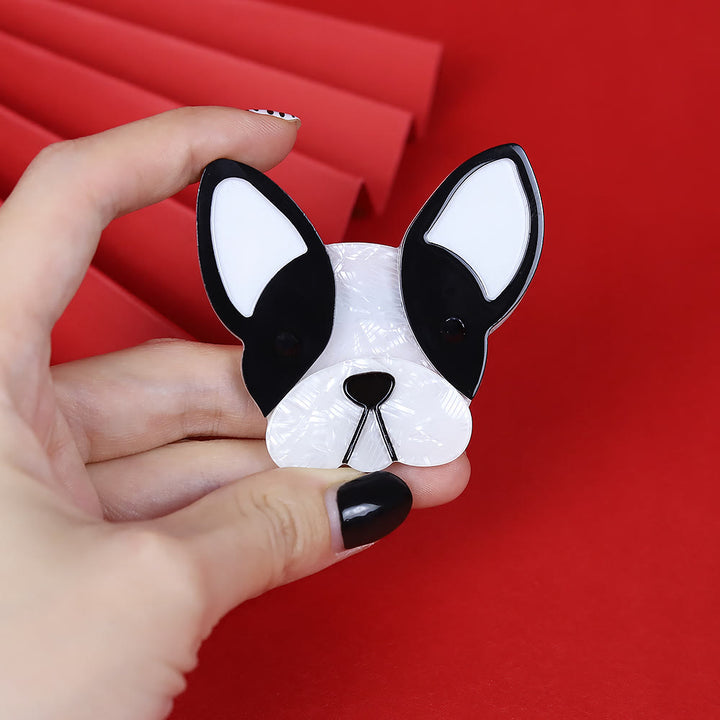 Handgemachte schöne schwarz-weiße Hunde-Acryl-Brosche - image 1