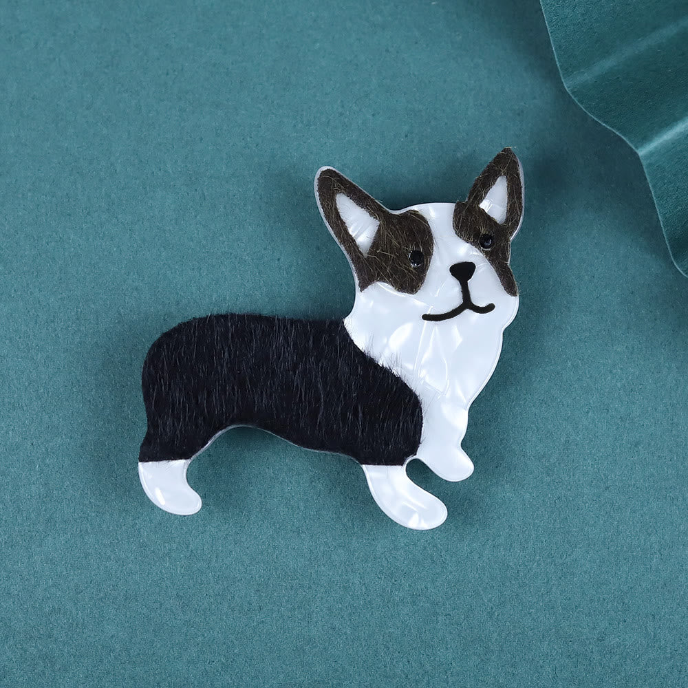 Exquisite handgefertigte Acrylbrosche mit kleinem Hund - Schwarzweiß - image 1