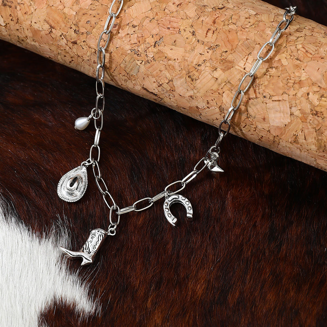 Western Cowboy Themen Damen Metall Halskette - Silber - image 3