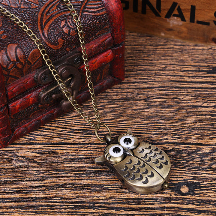 Unisex süße Eule Retro Quarz Taschenuhr lange Kette - Metallisch - image 3