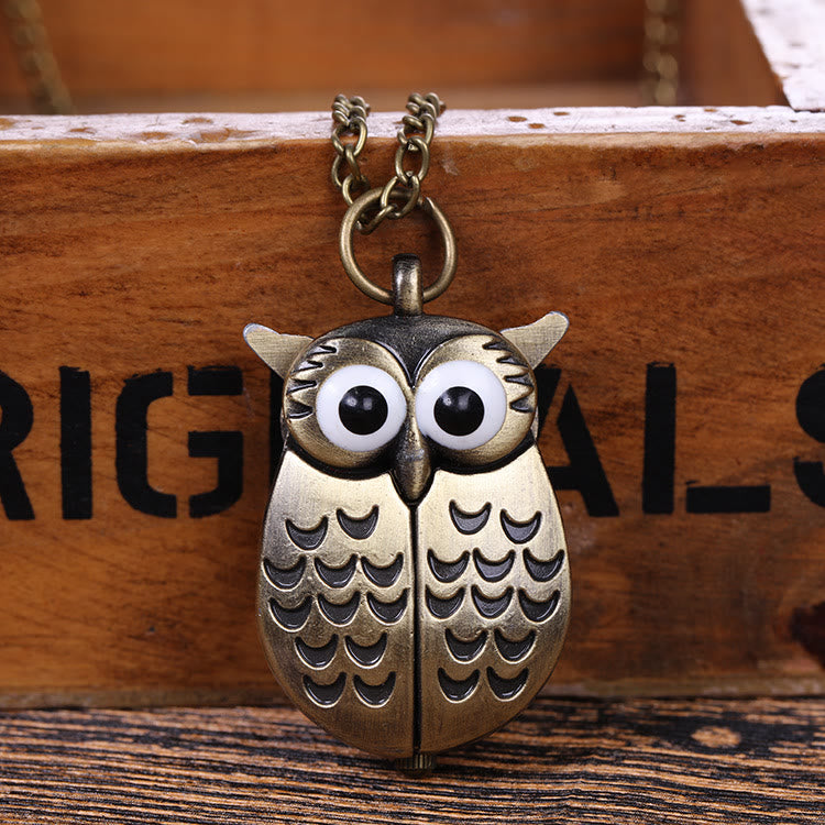 Unisex süße Eule Retro Quarz Taschenuhr lange Kette - image 2