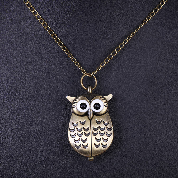 Unisex süße Eule Retro Quarz Taschenuhr lange Kette - image 7