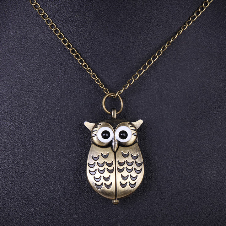 Unisex süße Eule Retro Quarz Taschenuhr lange Kette - image 7