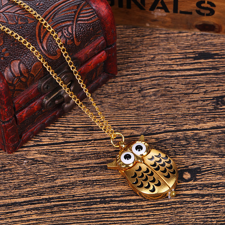 Unisex süße Eule Retro Quarz Taschenuhr lange Kette - Golden - image 4