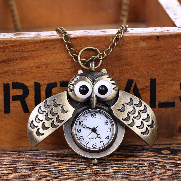 Unisex süße Eule Retro Quarz Taschenuhr lange Kette - image 1