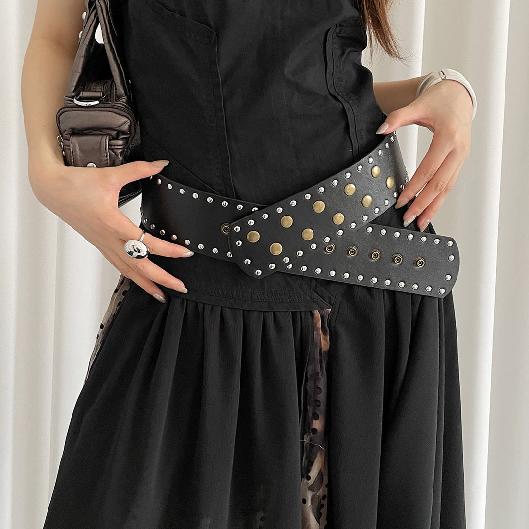 Damen Schwarz-Weiß Modischer Schmaler Nietengürtel - image 3