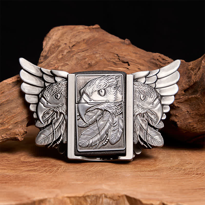 DIY Silberner Mighty Eagle Ledergürtel für Herren mit verstecktem Feuerzeug - Adler - Ohne Gürtel - Nicht im Lieferumfang enthaltener Gürtel - image 1