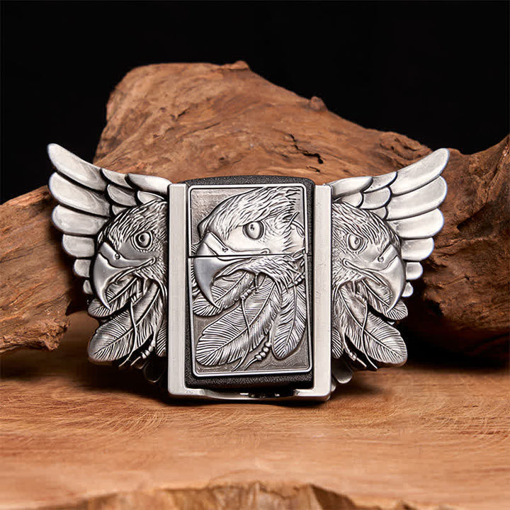 DIY Silberner Mighty Eagle Ledergürtel für Herren mit verstecktem Feuerzeug - Adler - Ohne Gürtel - Nicht im Lieferumfang enthaltener Gürtel - image 1
