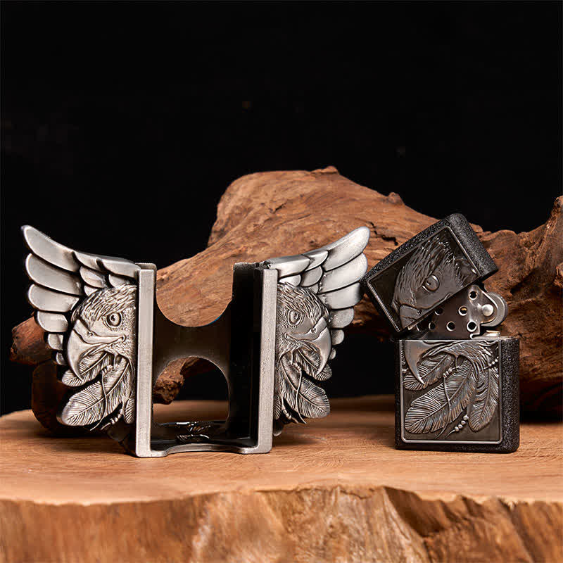 DIY Silberner Mighty Eagle Ledergürtel für Herren mit verstecktem Feuerzeug - image 2