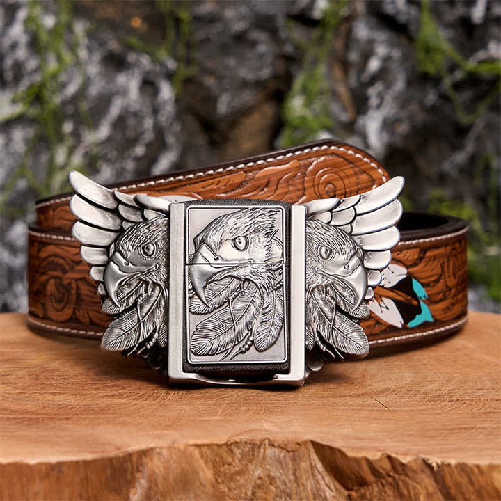 DIY Silberner Mighty Eagle Ledergürtel für Herren mit verstecktem Feuerzeug - Adler - Brauner Federgürtel - 40 - image 11