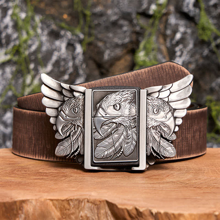 DIY Silberner Mighty Eagle Ledergürtel für Herren mit verstecktem Feuerzeug - Adler - Brauner Distressed-Gürtel - 42 - image 9