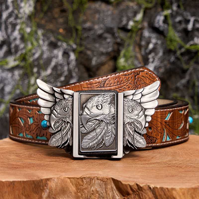 DIY Silberner Mighty Eagle Ledergürtel für Herren mit verstecktem Feuerzeug - Adler - Türkisfarbener geschnitzter Gürtel - 42 - image 7