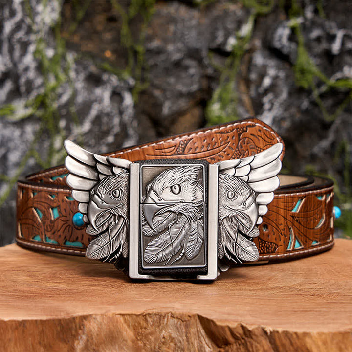 DIY Silberner Mighty Eagle Ledergürtel für Herren mit verstecktem Feuerzeug - Adler - Türkisfarbener geschnitzter Gürtel - 42 - image 7