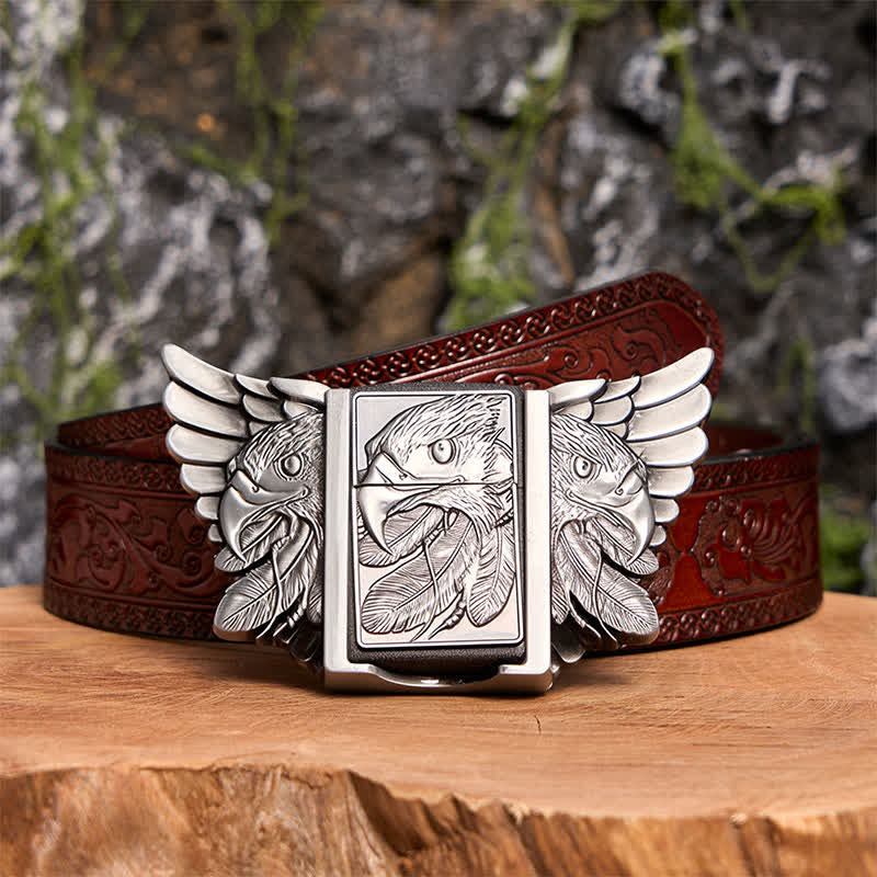 DIY Silberner Mighty Eagle Ledergürtel für Herren mit verstecktem Feuerzeug - Adler - Brauner geschnitzter Gürtel - 42 - image 10