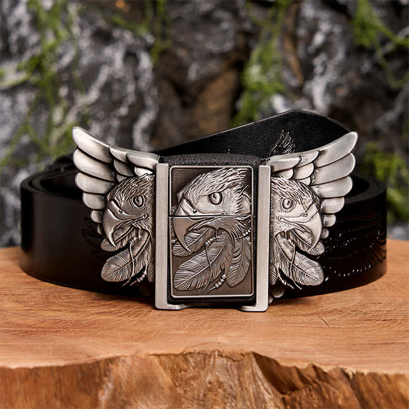 DIY Silberner Mighty Eagle Ledergürtel für Herren mit verstecktem Feuerzeug - Adler - Schwarzer Gürtel mit geprägtem Adler - 42 - image 3