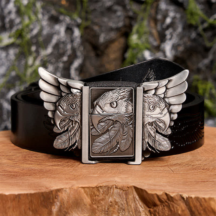 DIY Silberner Mighty Eagle Ledergürtel für Herren mit verstecktem Feuerzeug - Adler - Schwarzer Gürtel mit geprägtem Adler - 42 - image 3