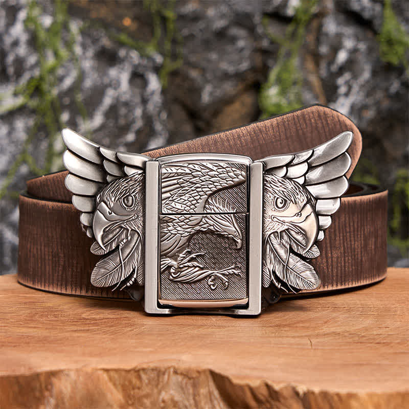 DIY-Ledergürtel für Herren mit silbernem Adler und verstecktem Feuerzeug - Aufsteigender Adler - Brauner Distressed-Gürtel - 42 - image 9