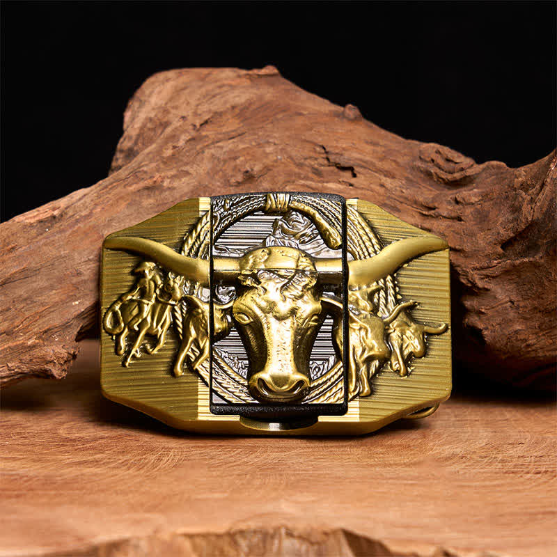 DIY Golden Domineering Bull Ledergürtel für Herren mit verstecktem Feuerzeug - Longhorn-Bulle - Ohne Gürtel - Nicht im Lieferumfang enthaltener Gürtel - image 0