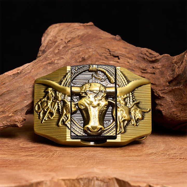 DIY Golden Domineering Bull Ledergürtel für Herren mit verstecktem Feuerzeug - Longhorn-Bulle - Ohne Gürtel - Nicht im Lieferumfang enthaltener Gürtel - image 0
