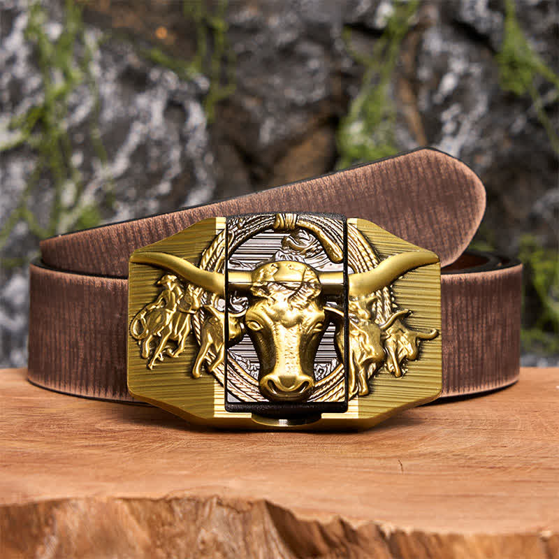 DIY Golden Domineering Bull Ledergürtel für Herren mit verstecktem Feuerzeug - Longhorn-Bulle - Brauner Distressed-Gürtel - 42 - image 9