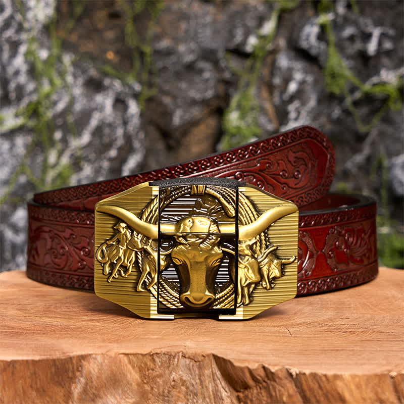 DIY Golden Domineering Bull Ledergürtel für Herren mit verstecktem Feuerzeug - Longhorn-Bulle - Brauner geschnitzter Gürtel - 42 - image 9