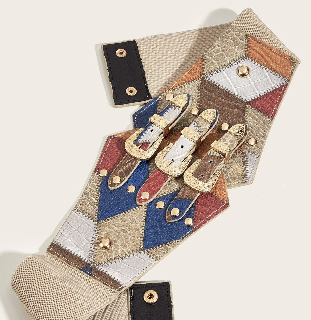 Damen-Retro-Gummiball-Muster, drei Knöpfe, Leder-Hüftgürtel - image 3