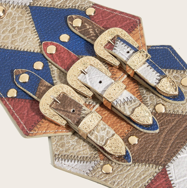 Damen-Retro-Gummiball-Muster, drei Knöpfe, Leder-Hüftgürtel - image 4