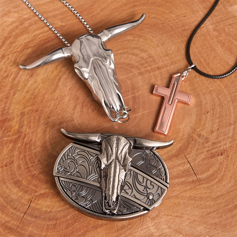 Longhorn Bull DIY verstecktes Messer Gürtelschnalle Kreuz Halskette Bundle Set - Longhorn-Bulle - Ohne Gürtel - Gürtel nicht enthalten - image 2