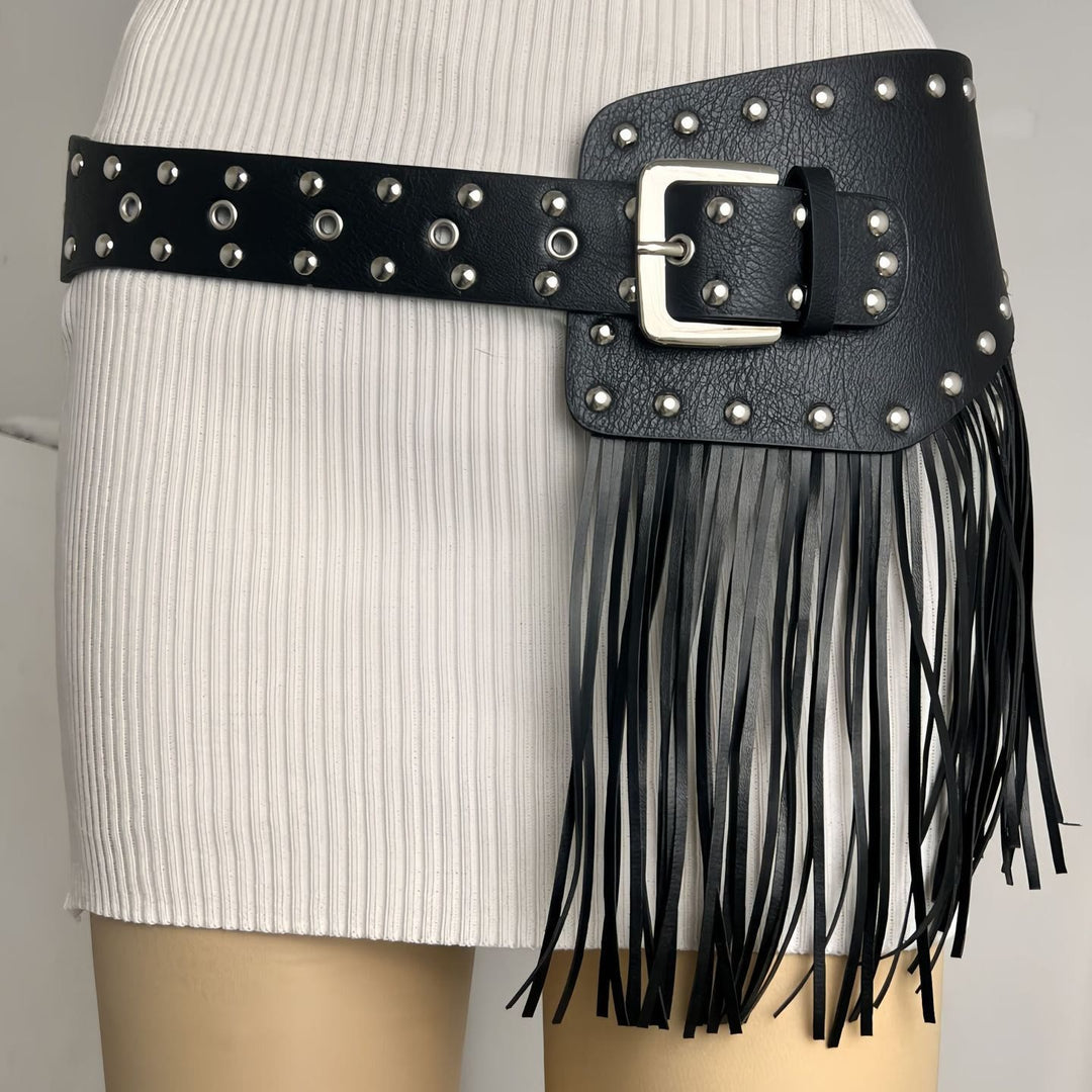Western Cowboy Damen Hippie Quaste Leder Korsettgürtel - Punk-Nieten-Quastengürtel - image 6
