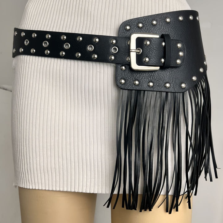 Western Cowboy Damen Hippie Quaste Leder Korsettgürtel - Punk-Nieten-Quastengürtel - image 6
