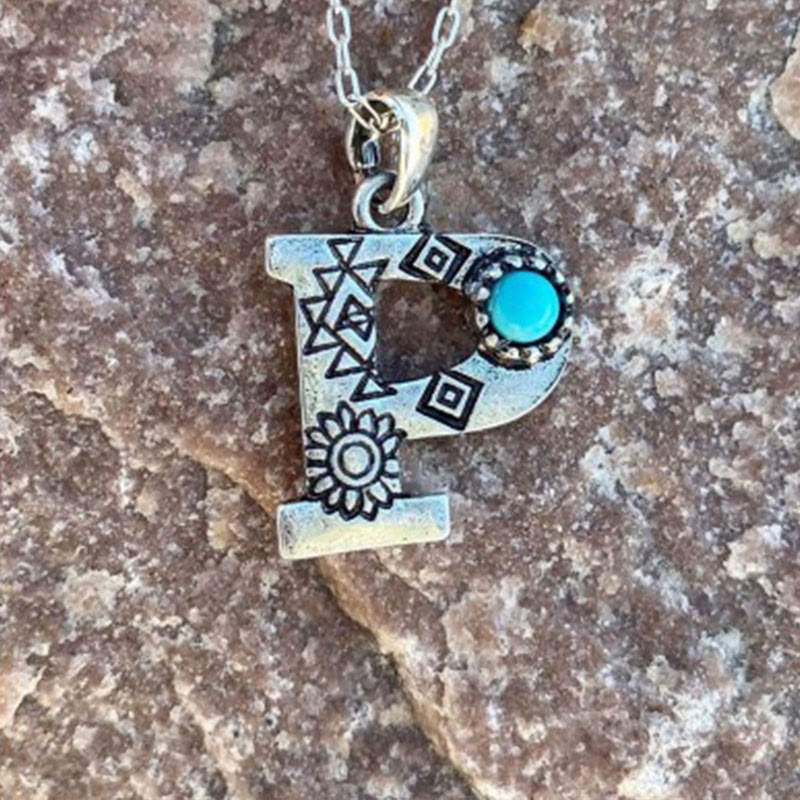Retro Türkis Unisex Buchstaben Metall Halskette - P - image 14