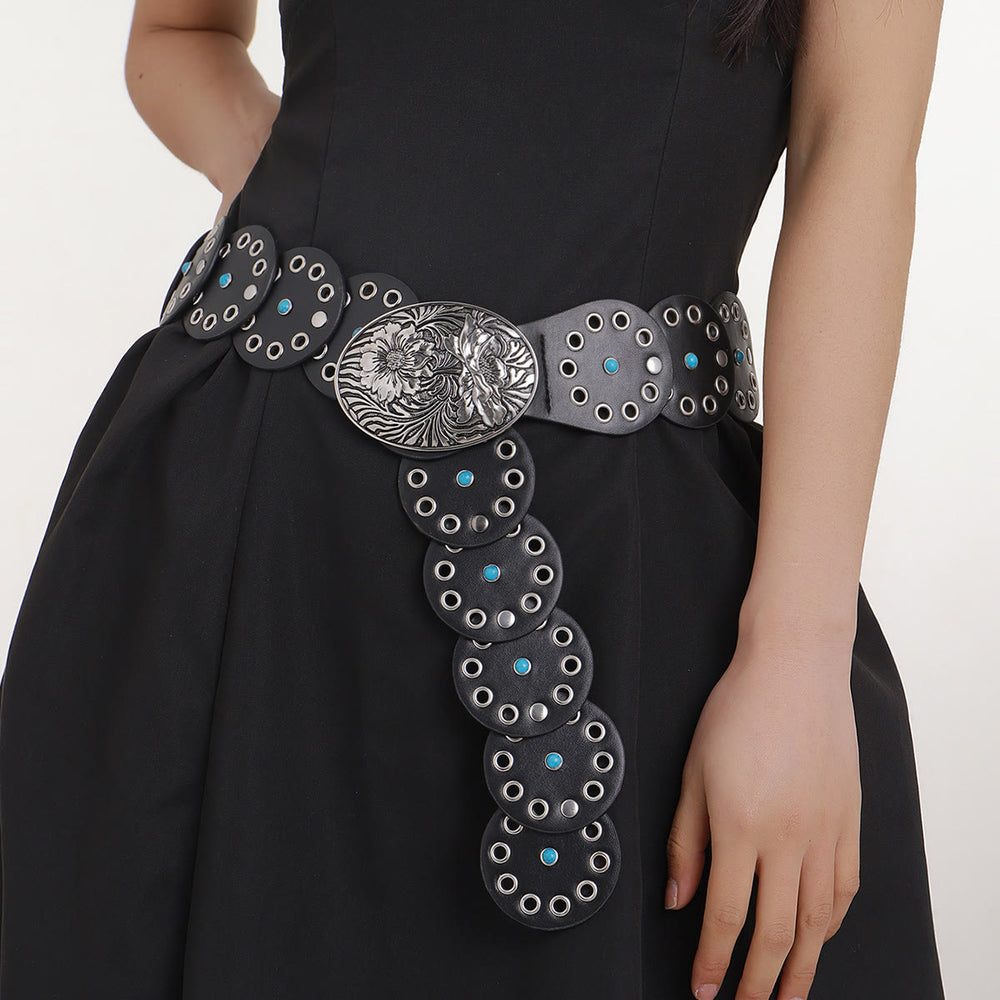 Runder, ausgehöhlter Damen-Ledergürtel mit blauen Diamanten - image 2